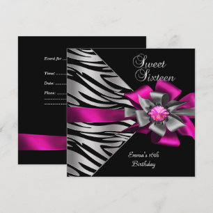 Süße 16 Sechzehn Rosa Silber Zebra Schwarz Grau Bo Einladung