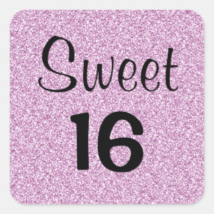 Süße 16 Sechzehn Schwarz & Violetter Glitter Funke Quadratischer Aufkleber
