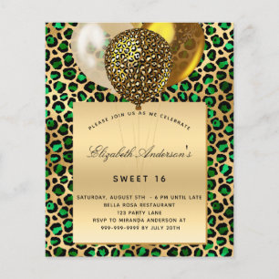 Süße 16 smaragdgrüne Leoparden Gold Ballon Budget Flyer