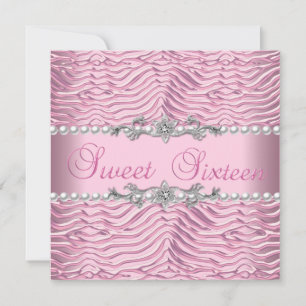 Süße 16 Süße Sechzehn Weiße Perle Rosa Zebra Einladung