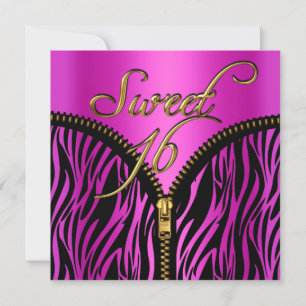 Süße 16 Süße Sechzehn Zebra Hot Pink Gold Schwarz Einladung