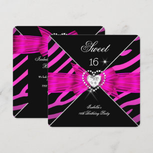 Süße 16 Sweet Sixteen Heißes Pink Schwarz Zebra 2 Einladung