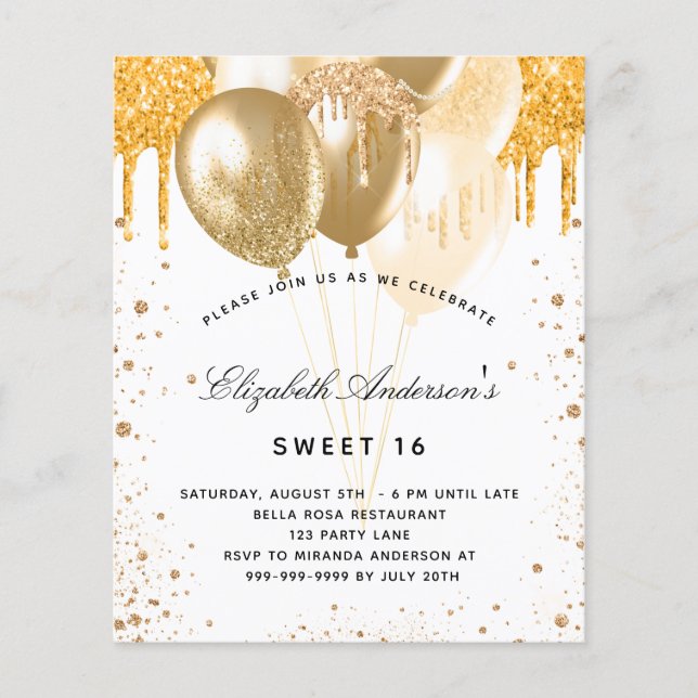 Süße 16 Weißgoldballons - Haushaltseinladung Flyer (Vorne)