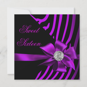 Süße 16 Zebra Lila Rosa Silber Schwarz Party Einladung