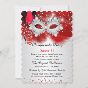 Süße 16er Spitze Maske Rot Silber Masquerade Einladung