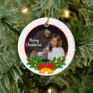 Süße 2-Foto-Rahmen-Weihnachts-Keramik-Ornament Keramik Ornament