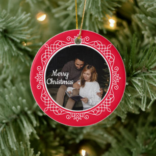 Süße 2-Foto-Rahmen-Weihnachts-Keramik-Ornament Keramik Ornament