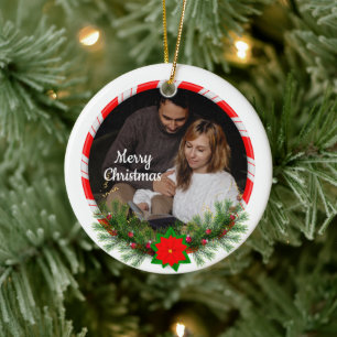 Süße 2-Foto-Rahmen-Weihnachts-Keramik-Ornament Keramik Ornament
