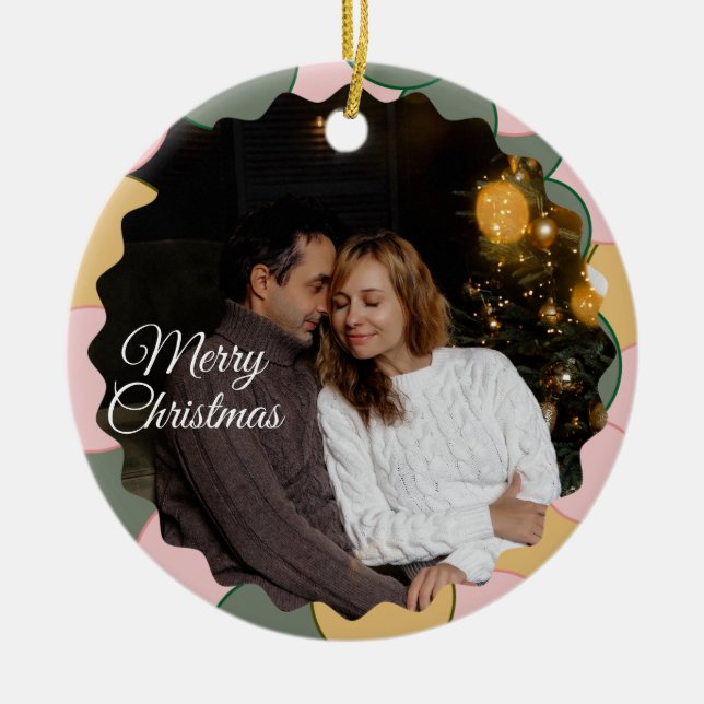 Süße 2-Foto-Rahmen-Weihnachts-Keramik-Ornament Keramik Ornament (Vorne)