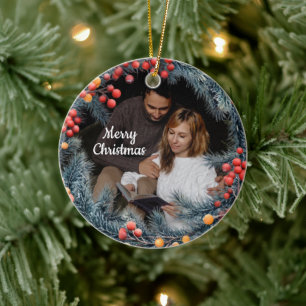 Süße 2-Foto-Rahmen-Weihnachts-Keramik-Ornament Keramik Ornament