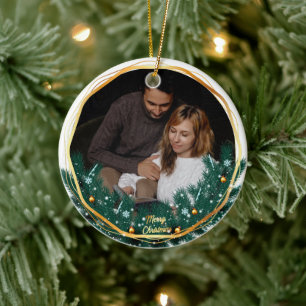 Süße 2-Foto-Rahmen-Weihnachts-Keramik-Ornament Keramik Ornament