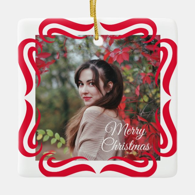 Süße 2-Foto-Rahmen-Weihnachts-Keramik-Ornament Keramikornament (Vorderseite)
