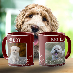 Süße 2 Hunde Foto Namen Stern Muster Rot Tasse