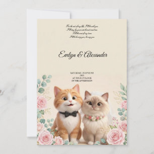 Süße 3D-Katz-Braut und Bräutigam Creme-Hochzeit Einladung