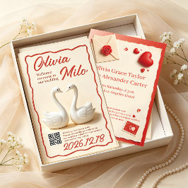 süße 3D-Ton weiße Schwäne Hochzeit Einladung
