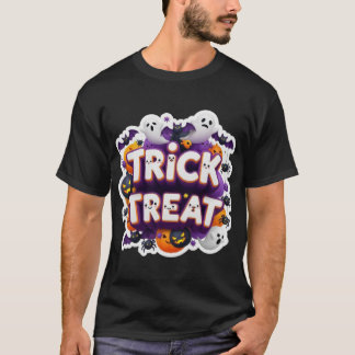 Süße 3D-Trick-Or-Treat-Halloween-Grafik mit Geiste T-Shirt