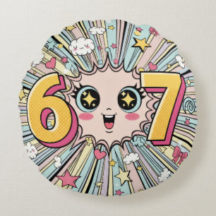Süße 6 7 Brainrot Chibi Anime Rundes Kissen