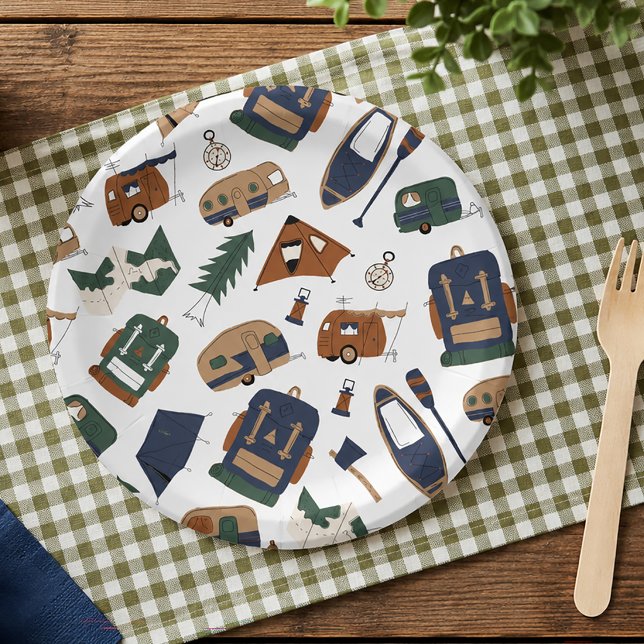 Süße Abenteuer-Doodle-Muster-Pappteller Pappteller (Camping Themed Paper Plate)