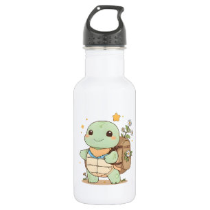 Süße Abenteuer-Schildkröte Reisende Kawaii-Design Edelstahlflasche