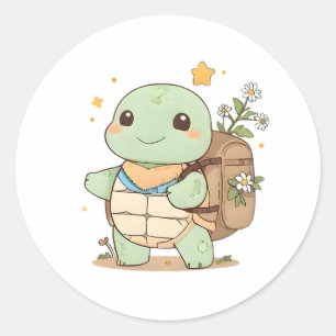 Süße Abenteuer-Schildkröte Reisende Kawaii-Design Runder Aufkleber