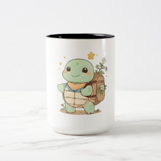 Süße Abenteuer-Schildkröte Reisende Kawaii Design Zweifarbige Tasse