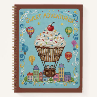 Süße Abenteuer Stickerei Cupcake Heißluftballon Notizbuch