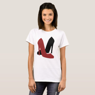 Süße Absätze Frau Mode Rot Schwarz T-Shirt