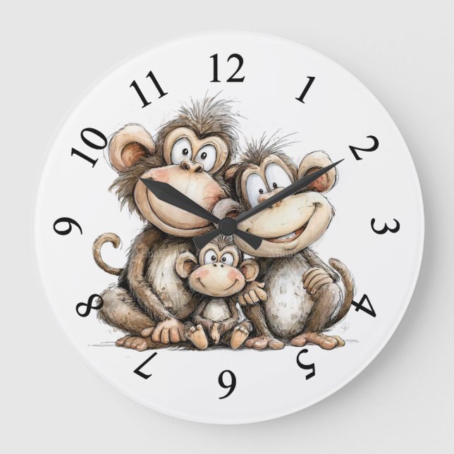 Süße Affen  Große Wanduhr (Vorderseite)