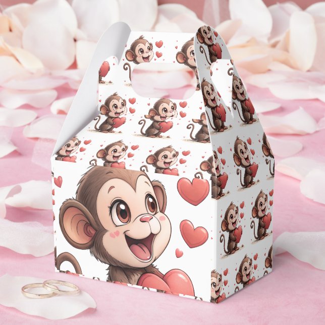 Süße Affen Rote Herzen Liebes Giebel Favor Box Geschenkschachtel (Hochzeit)