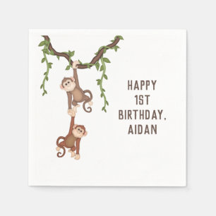 Süße Affen zum 1. Geburtstag eines Kindes Serviette