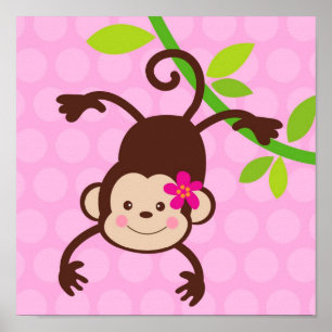 Süße Affennursery-Kinder-Wandkunst-Drucke Mädchen Poster