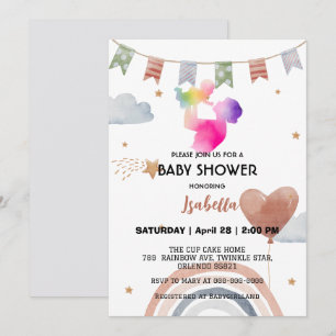 Süße Afro-MUTTER Regenbogen-Stern-Ballon-Baby-Part Einladung