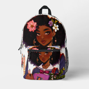 Süße afroamerikanische Anime-Schulmädchen Bedruckter Rucksack