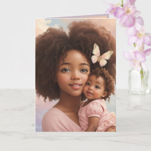 Süße afroamerikanische Baby Girl & Mama Pastell Karte
