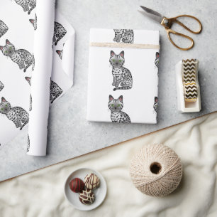 Süße ägyptische Mau-Cartoon-Katzenmuster in Silber Geschenkpapier