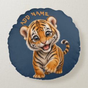 Süße aktive Baby-Tier-Sammlung Tiger Blau Rundes Kissen