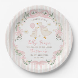 Süße alberne Gans rosa Schleife Blumen-Baby-Party Pappteller