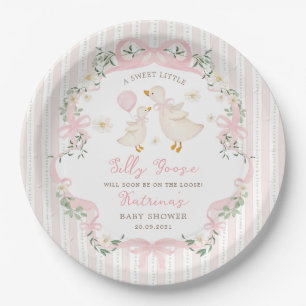 Süße alberne Gans rosa Schleife Blumen-Baby-Party Pappteller