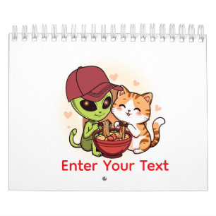 Süße Alien-Katze-Ramen-Kawaii-Kunst Kalender