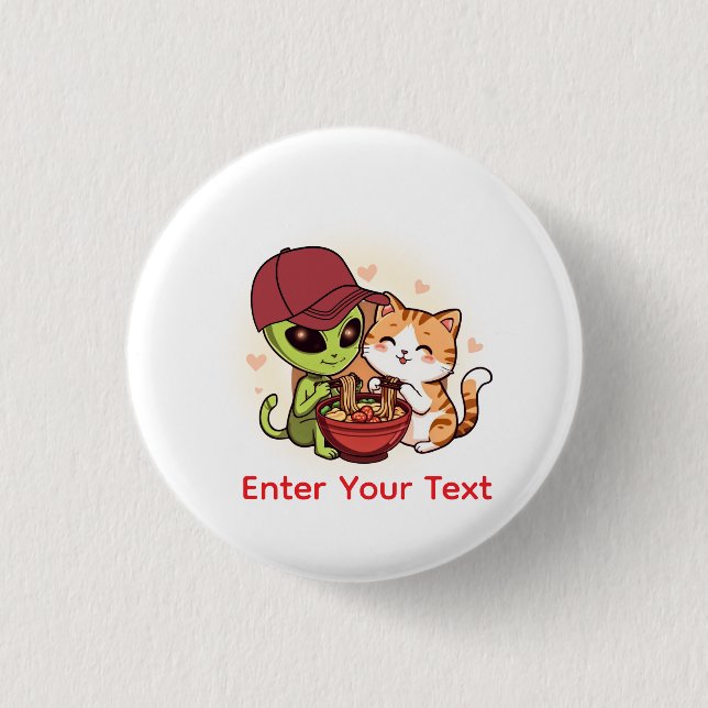 Süße Alien-Katzen-Ramen Kawaii-Kunst Button (Vorderseite)