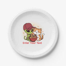 Süße Alien-Katzen-Ramen Kawaii-Kunst Pappteller