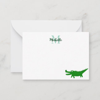 Süße Alligator-Zeichnung editierbares Monogramm Mitteilungskarte