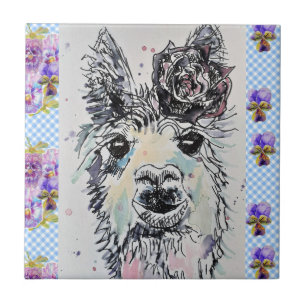 Süße Alpacca Lama Aquarell-blumen Keramikfliese