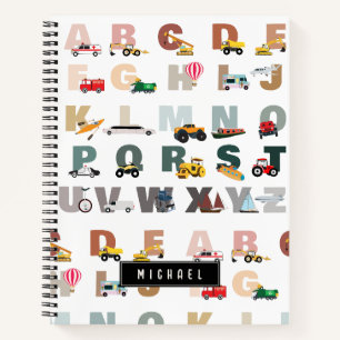 Süße Alphabet-ABC-LKWs, Transportfahrzeuge Notizbuch