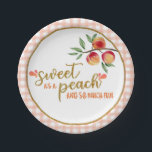 Süße als Pfirsichplatte - Gingham Pappteller<br><div class="desc">Perfekter Artikel,  um jedes Süßes als PfirsichParty zu ergänzen!</div>