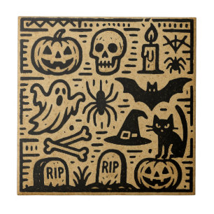 Süße alte Hieroglyphen-Kürbis und Fledermaus Hallo Fliese