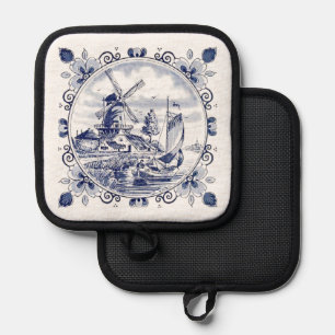 Süße alte holländische Windmühlen-Segelyacht Delft Topflappen
