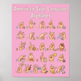 Süße Amerikanische Gebärdensprache Alphabet-Tabell Poster