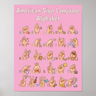 Süße Amerikanische Gebärdensprache Alphabet-Tabell Poster