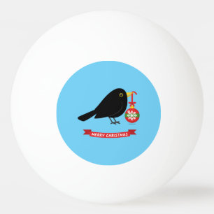 Süße Amsel Mit Einem Weihnachtsball Tischtennisball